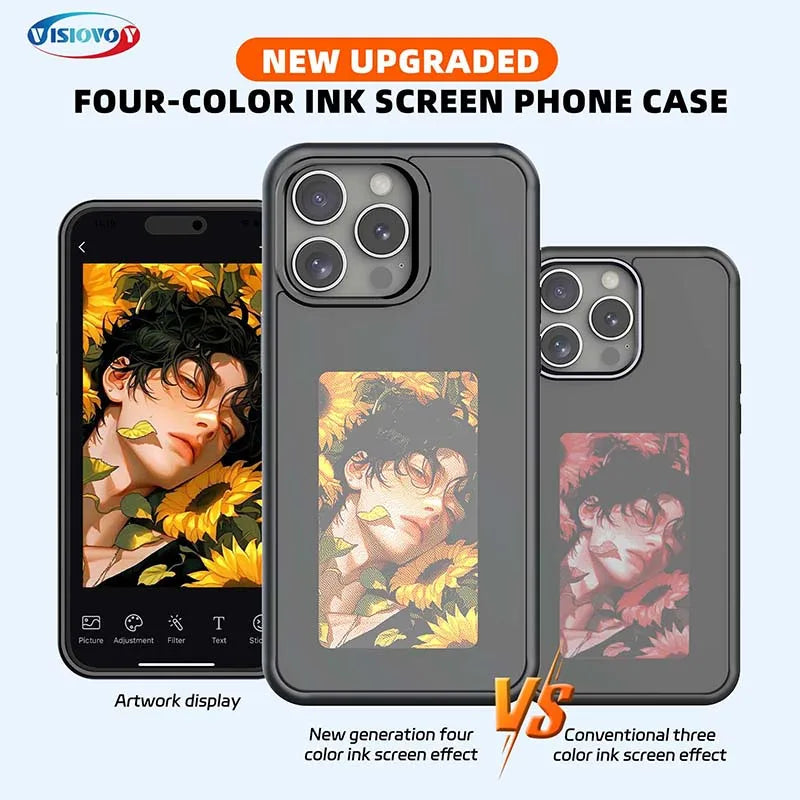 Newtech NFC Function Phone Case for Iphone 16 Pro Max 15 14 13 DIY Case E Ink Screen Phone Cover Cartoon Girl Funda Battery Free