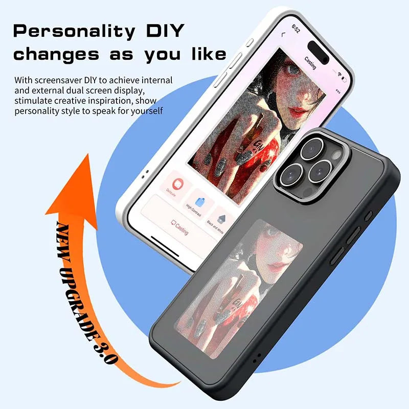 Newtech NFC Function Phone Case for Iphone 16 Pro Max 15 14 13 DIY Case E Ink Screen Phone Cover Cartoon Girl Funda Battery Free