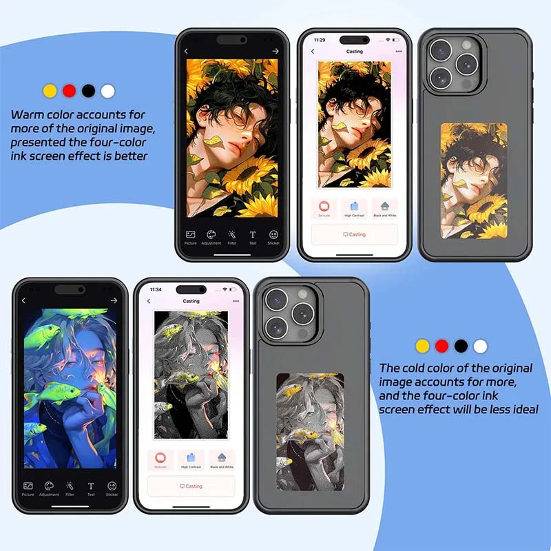 Newtech NFC Function Phone Case for Iphone 16 Pro Max 15 14 13 DIY Case E Ink Screen Phone Cover Cartoon Girl Funda Battery Free